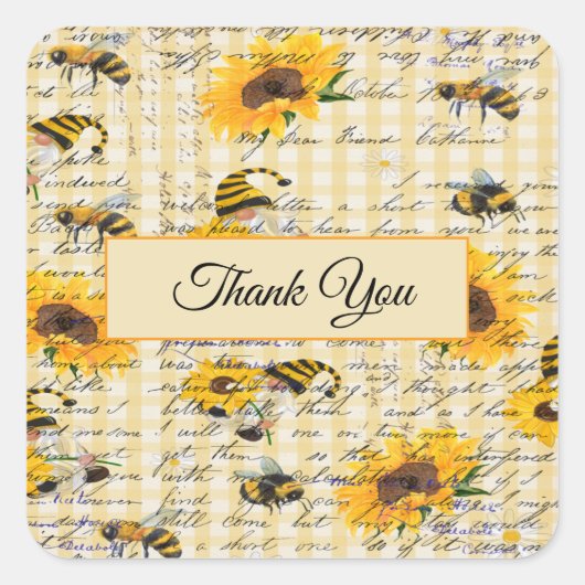 Bee Gnome Sunflower Vierkante Sticker (Voorkant)