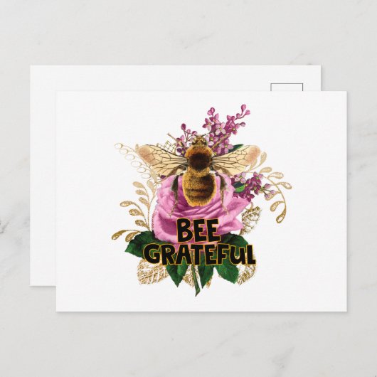 Bee Grateful Briefkaart (Voorkant / Achterkant)