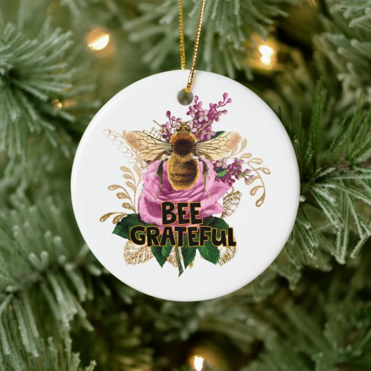 Bee Grateful Keramisch Ornament (Boom)