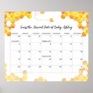 Bee Guess Baby Due Date Calendrier Poster