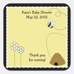 Bee Happy Bumble Bee SQUARE Favor Sticker