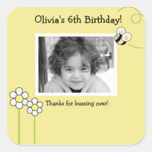 BEE HAPPY Bumble Bijenfoto VIERKANT Favor Sticker