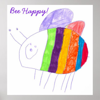 BEE HAPPY Colorful Bumble Bee Poster
