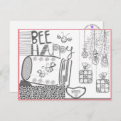 Bee Happy Coloring Briefkaart (Voorkant / Achterkant)