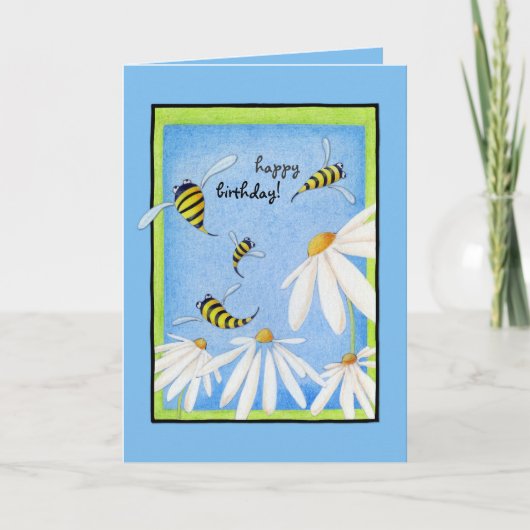 Bee Happy Daisies Carte Anniversaire (Devant)