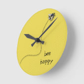 Bee Happy Fun Yellow Bee Horloge murale (Angle)