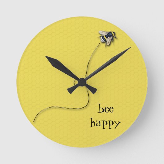 Bee Happy Fun Yellow Bee Horloge murale (Recto)