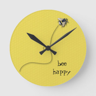 Bee Happy Fun Yellow Bee Wall klok