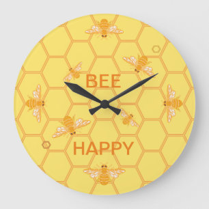 Bee Happy honeybees on yellow honeycomb Grote Klok