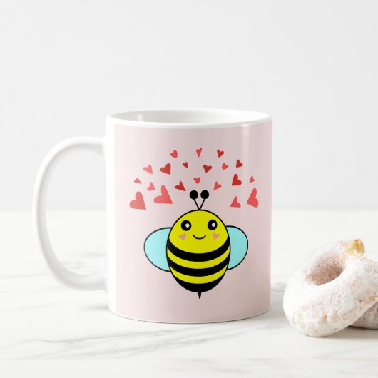 Bee Happy Love Heart Koffiemok (Met donut)