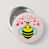 Bee Happy Love Heart Ronde Button 7,6 Cm (Voorkant /achterkant)