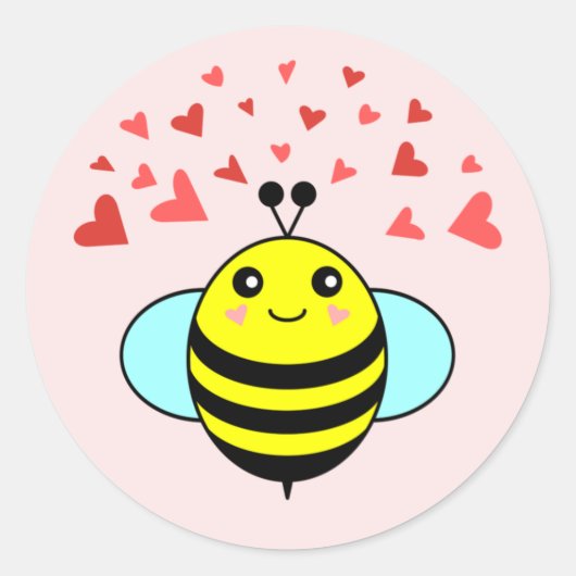 Bee Happy Love Heart Ronde Sticker (Voorkant)
