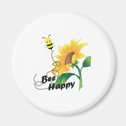 Bee Happy Magnet met Zonnebloem Magneet (Voorkant)
