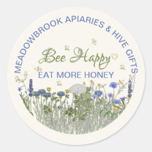 BEE HAPPY Meadow Flowers and Bees Label Deksel