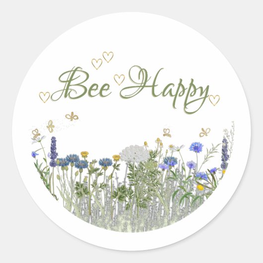 BEE HAPPY Meadow Flowers et abeilles Lid Étiquette (Devant)