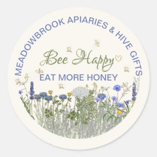 BEE HAPPY Meadow Flowers et abeilles Lid Étiquette (Devant)