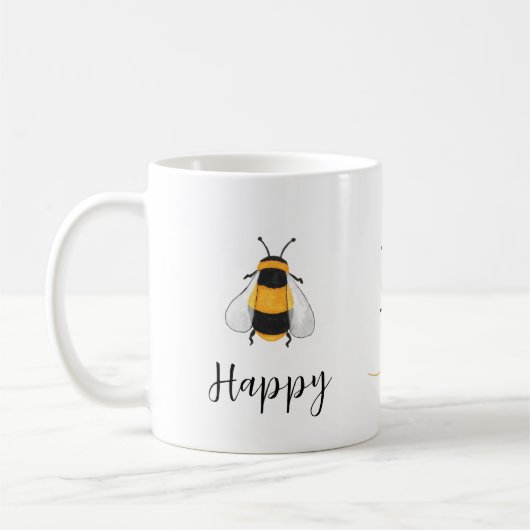 Bee Happy Monogram Koffiemok (Links)