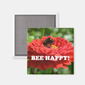 Bee Happy Red Flower Magneet (Voorkant / Achterkant)