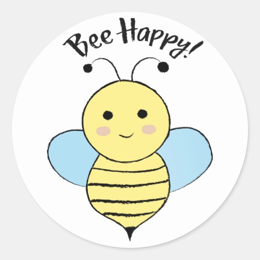Bee Happy Ronde Sticker (Voorkant)