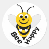 Bee Happy Round Ronde Sticker (Voorkant)