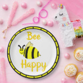 Bee Happy Yellow Bumble Papieren Bordje (Feest)