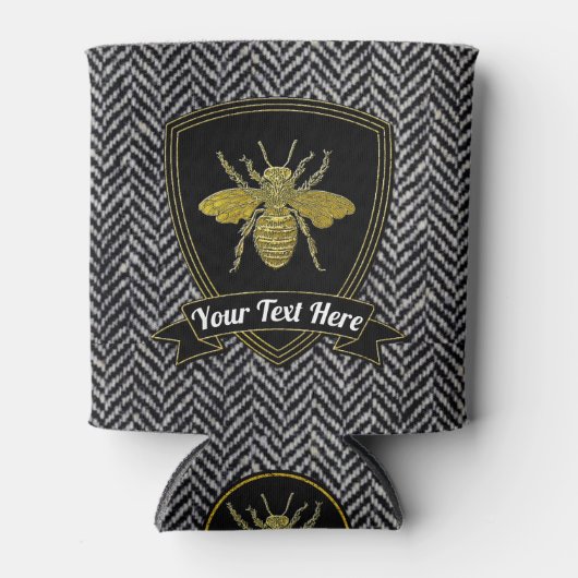 Bee Herringbone Tweed Pattern Jouw tekst Blikjeskoeler (Voorkant)