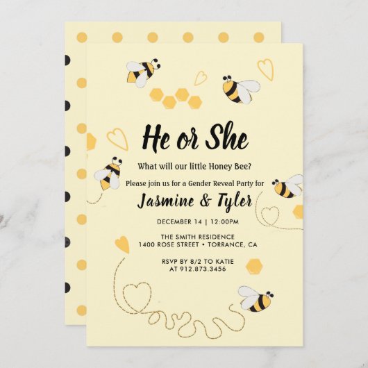 Bee Honey Hij of Zij Geslacht Onthullen Kaart (Voorkant / Achterkant)
