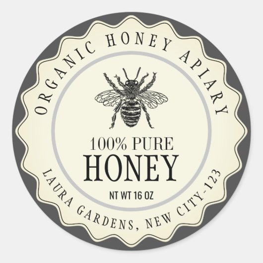 Bee Honey Jar Custom Ronde Sticker (Voorkant)