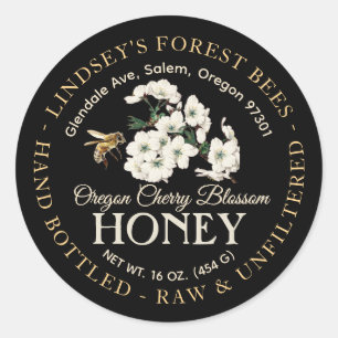  Bee Honey Label Hand gebotteld Raw Black