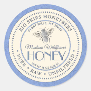  Bee Honey Pure Raw Ongefilterd Blauw Kraft Ronde Sticker