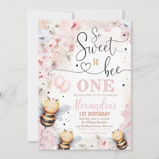 Bee Honey Verjaardag uitnodiging Meisje Bee Honey  (Voorkant)