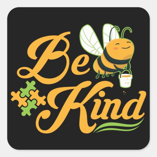 Bee Kind Autisme Awareness Autism Superheld Vierkante Sticker (Voorkant)