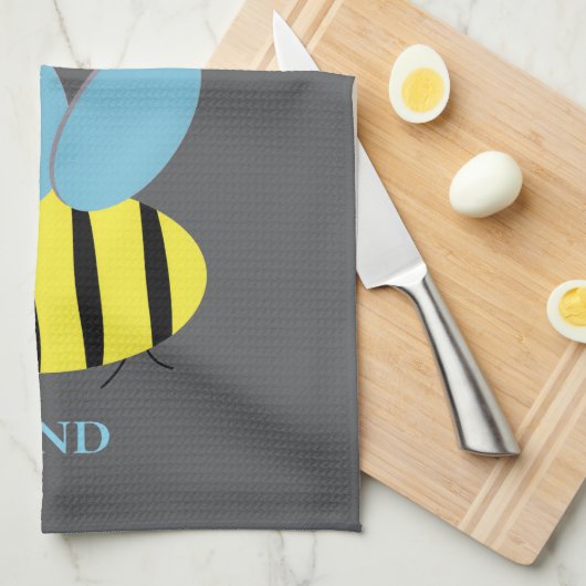 Bee Kind Grijs Blauw Theedoek (Quarter Fold)