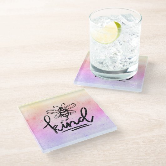 Bee Kind Rainbow Ombre Glazen Onderzetter (Schuin)