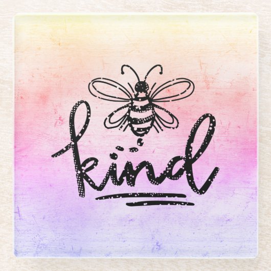 Bee Kind Rainbow Ombre Glazen Onderzetter (Voorkant)