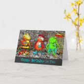 Bee Ladybird en Frog Verjaardag Kaart (Gele Bloem)