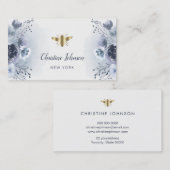Bee logo en blauw floral decor visitekaartje (Voorkant / Achterkant)