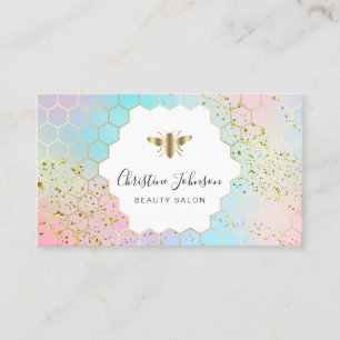 bee logo op FAUX glitter pastel kleuren honingraat Visitekaartje