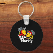 Bee Merry _ Cute Honey Bees Santa Claus _ Christma Sleutelhanger (Voorkant)