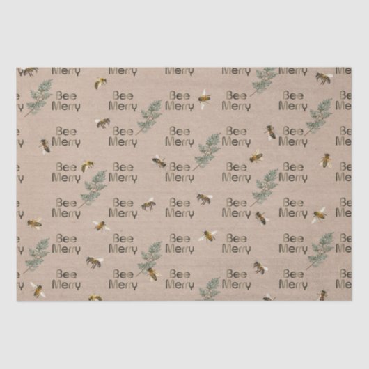 Bee Merry Evergreen Kraft Vakantie Kerstmis Tissuepapier (Voorkant)