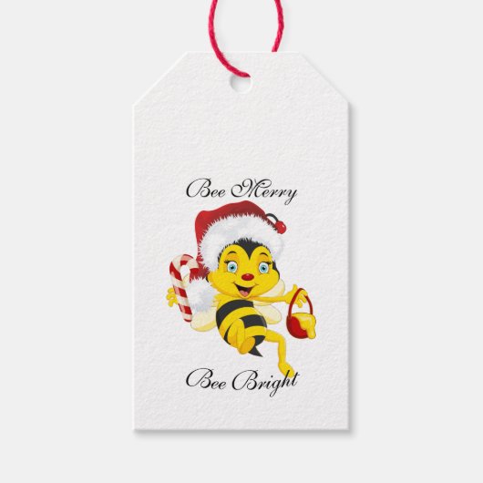 Bee Merry kerstCartoon Cadeaulabel (Voorkant)