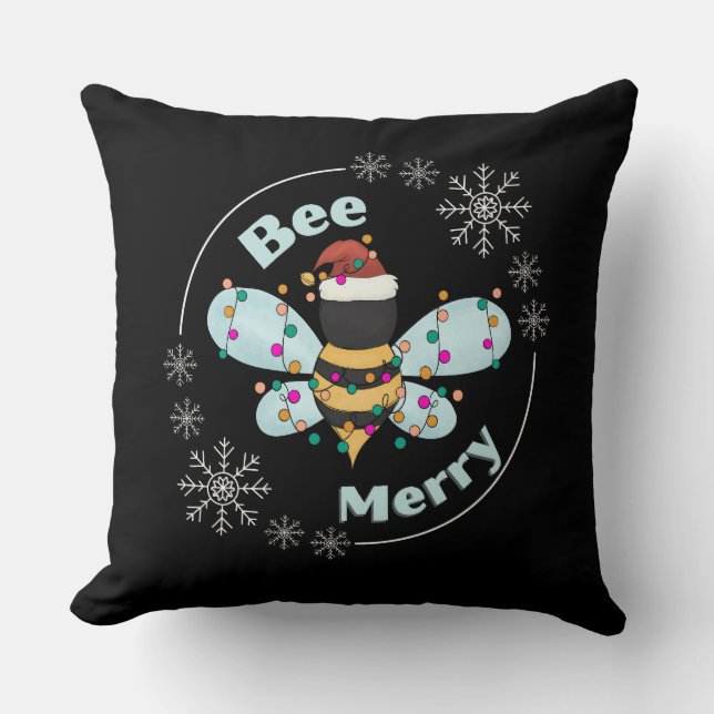 Bee Merry Kerstmis Kussen (Voorkant)