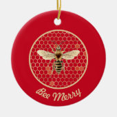 Bee Merry Royal Bee en Honeycomb op rood Keramisch Ornament (Voorkant)