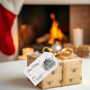 Bee Merry Skep met Rode Bow Gift Label Cadeaulabel