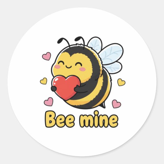 Bee Mine Cute Chubby Bumblebee Valentine Pun  Ronde Sticker (Voorkant)
