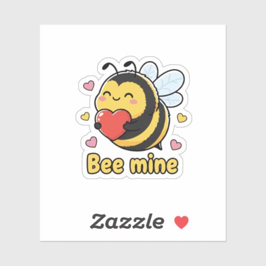 Bee Mine Cute Chubby Bumblebee Valentine Pun Sticker (Vel)
