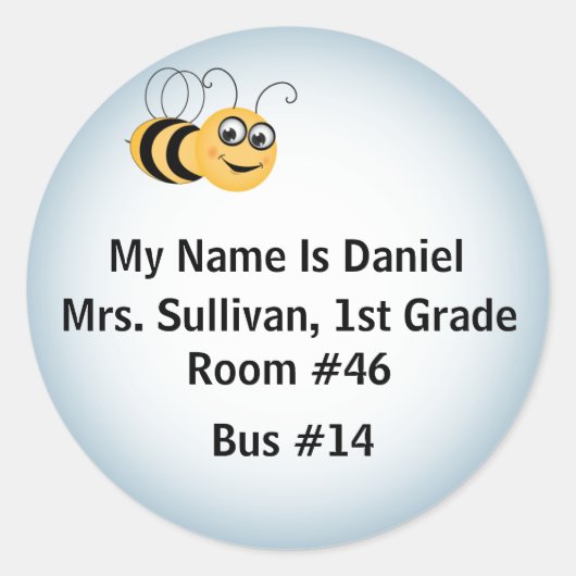Bee Nametag Ronde Sticker (Voorkant)