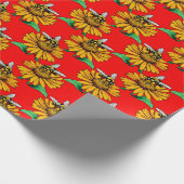Bee on Sunflower Flower Pattern Design Red  Cadeaupapier (Hoek)