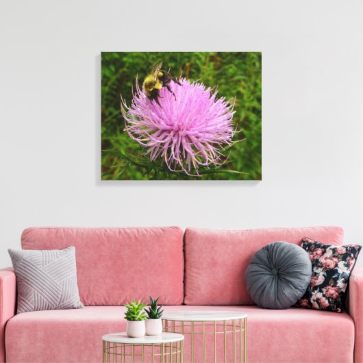 Bee on Thistle Flower Natuur Canvas Afdruk (Insitu (Woonkamer))