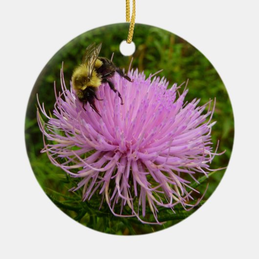 Bee on Thistle Flower Natuur Keramisch Ornament (Voorkant)